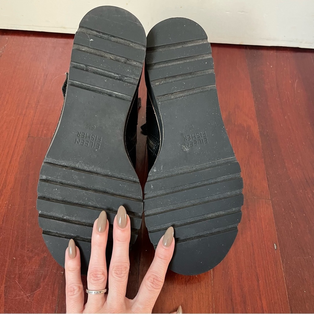 Eileen Fisher Cargo Ankle Bootie 6.5 Leather Lug Sole Minimalist Edgy Chunky - Picture 13 of 14